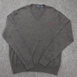 Polo Ralph Lauren Merino Wool V-Neck Sweater Gray XXL, Quiet Luxury, Preppy